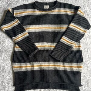 Grey striped cable knit sweater